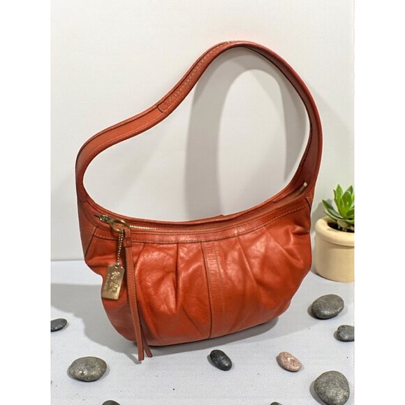 Coach Ergo Pleated Hobo 12235 Vermillion Leather Brass Shoulder Bag Fall Purse - Picture 3 of 9